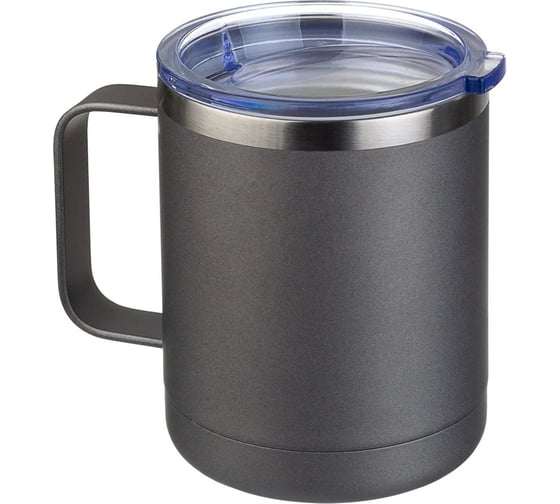 Изображение товара Термокружка для напитков Perfeo с прозрачной крышкой, ручкой, 0.35 л, серый 30016021
