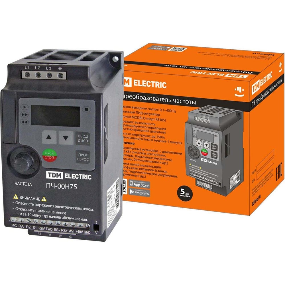 Изображение товара Преобразователь частоты TDM ELECTRIC 230В 0,75кВт PCH-00H75 SQ0749-0001