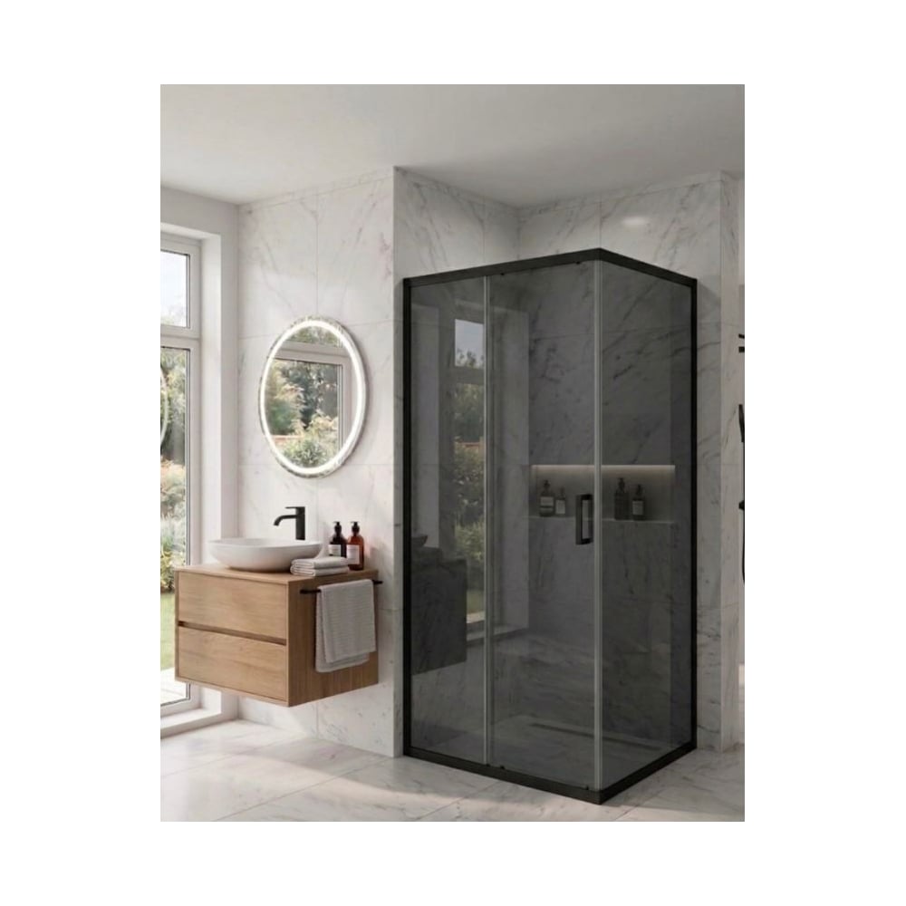 Душевой угол Maybahglass (раздвижная+глухая), Стекло Графит, 130*90*195 MGY-2024-6