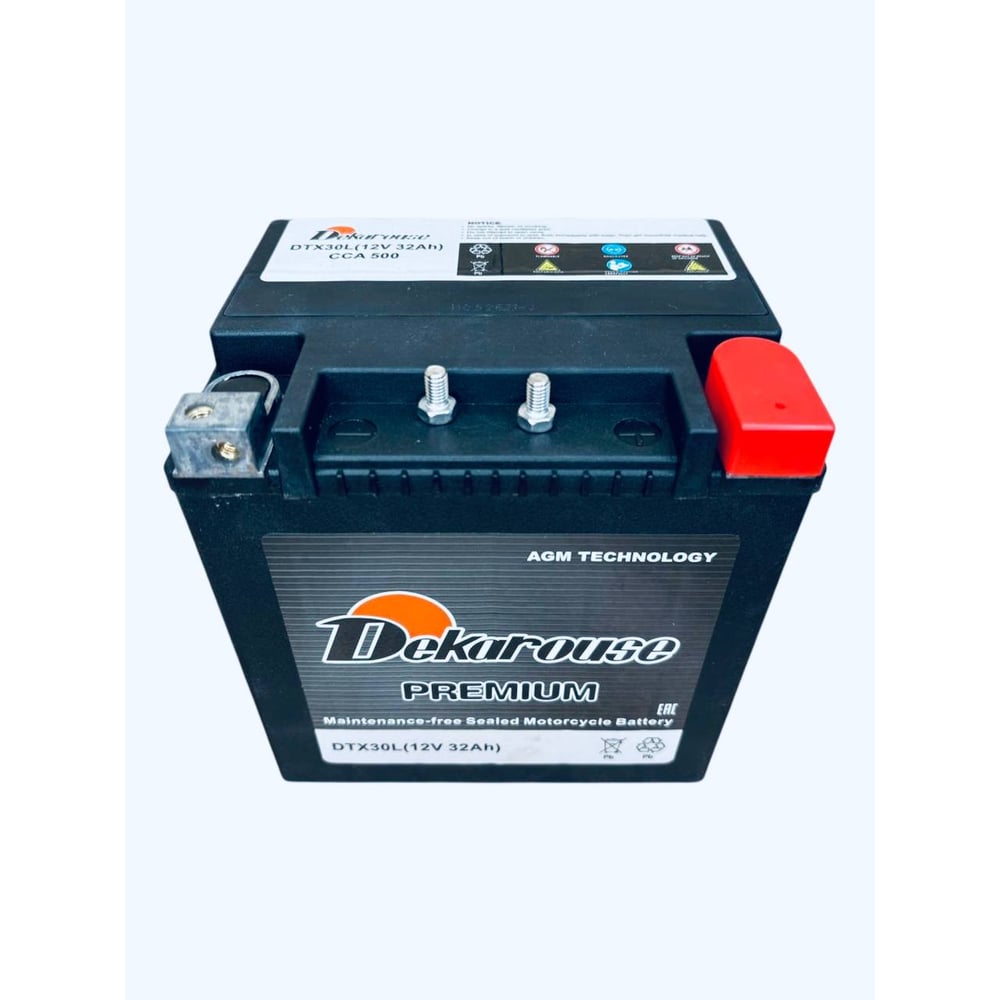 Аккумулятор мотоциклетный AGM Dekarouse 32 Ач, 500 А, обратная полярность, 170x132x175 мм DTX30L