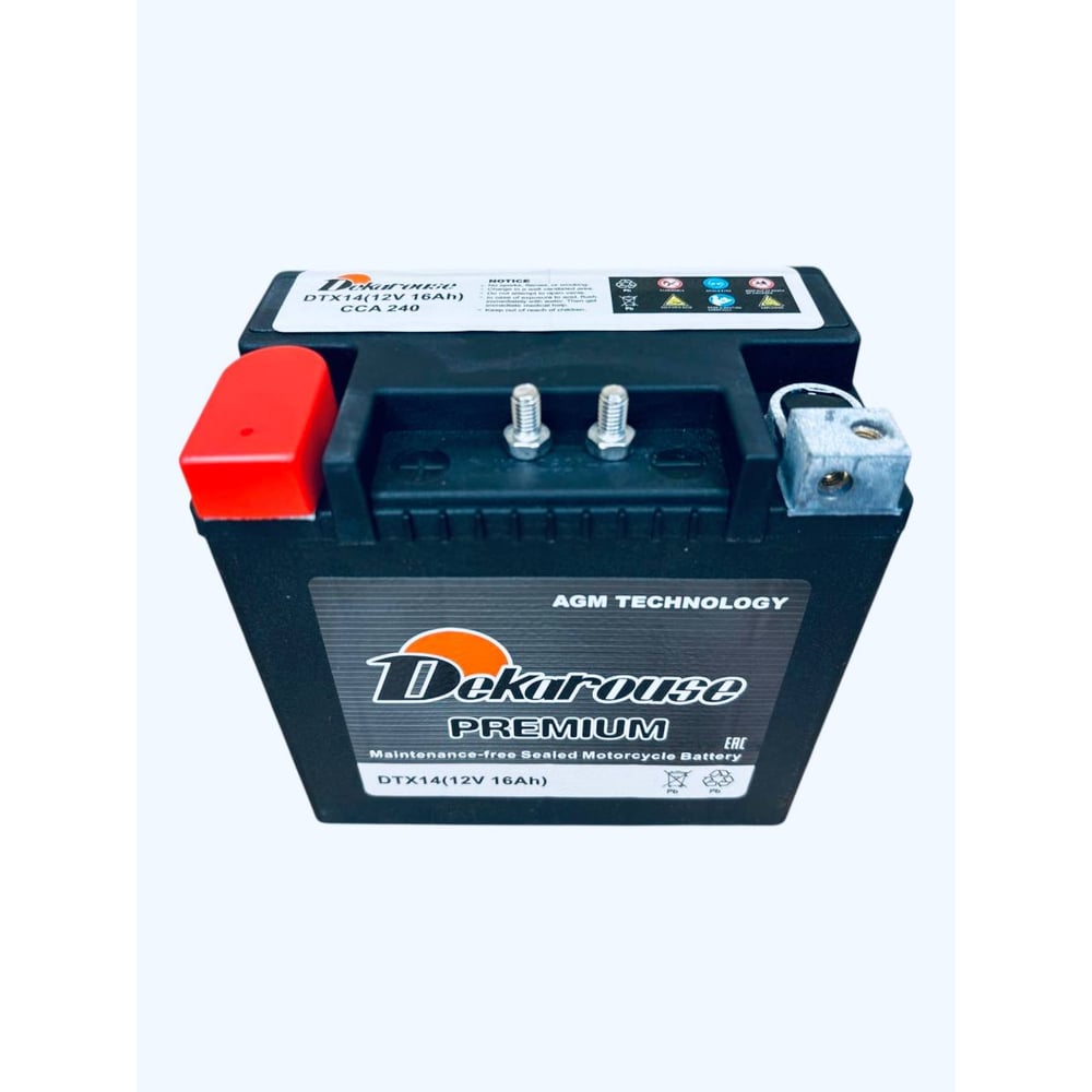 Аккумулятор мотоциклетный AGM Dekarouse 16 Ач, 240 А, прямая полярность, 150x88x145 мм DTX14