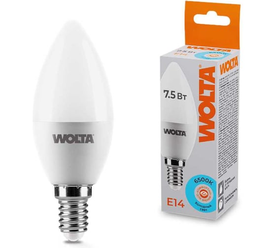 Изображение товара Светодиодная лампа WOLTA 25WC7.5E14 7.5Вт 6500K E14 (10 шт) 25WC7.5E14-10