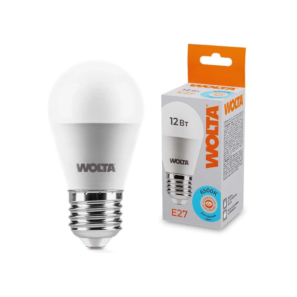 Светодиодная лампа WOLTA 25W45GL12E27 12Вт 6500K E27 (10 шт) 25W45GL12E27-10
