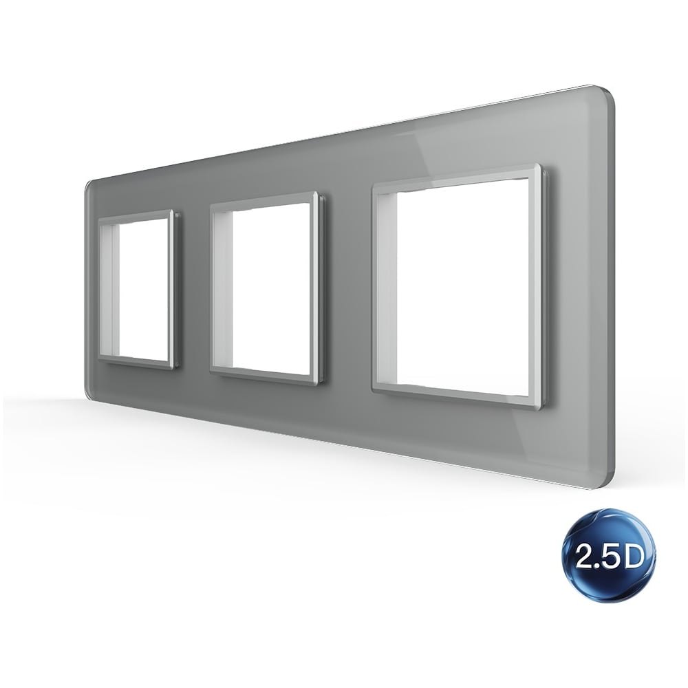Изображение товара Рамка для розетки LIVOLO 3 поста, цвет серый, 2.5D стекло BB-C7-SR/SR/SR-15 2.5D