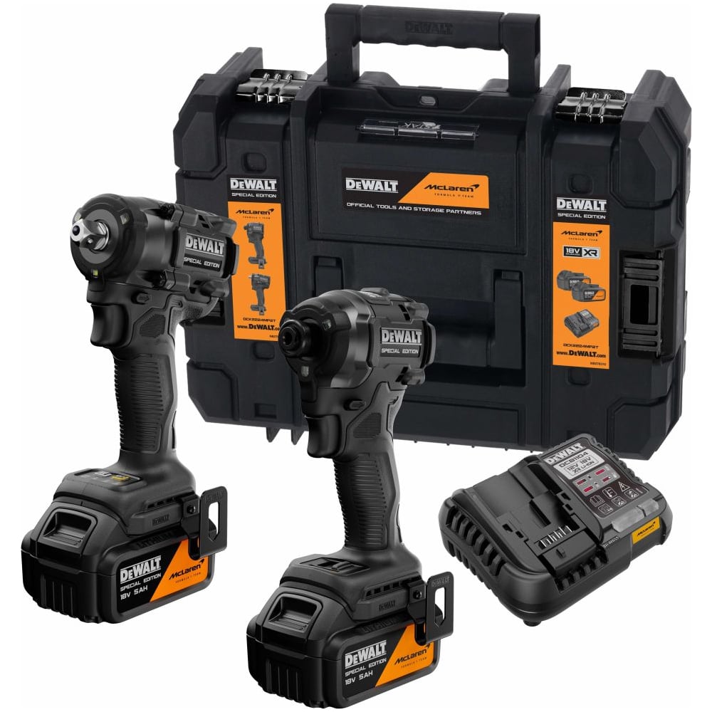 Изображение товара Аккумуляторный набор Dewalt McLaren Limited Edition DCK2224MP2T, 18 В: шуруповерт + гайковерт, с 2 АКБ 5 Ач и ЗУ, в кейсе TSTAK DCK2224MP2T-QW Изображение товара Аккумуляторный набор Dewalt McLaren Limited Edition DCK2224MP2T, 18 В: шуруповерт + гайковерт, с 2 АКБ 5 Ач и ЗУ, в кейсе TSTAK DCK2224MP2T-QW