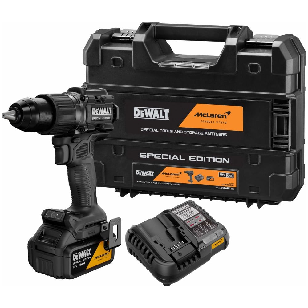 Изображение товара Ударная дрель-шуруповерт Dewalt McLaren Limited Edition DCD86MM1T, 18 В, 2000 об/мин, с АКБ 4 Ач и ЗУ, в кейсе TSTAK DCD86MM1T-QW Изображение товара Ударная дрель-шуруповерт Dewalt McLaren Limited Edition DCD86MM1T, 18 В, 2000 об/мин, с АКБ 4 Ач и ЗУ, в кейсе TSTAK DCD86MM1T-QW