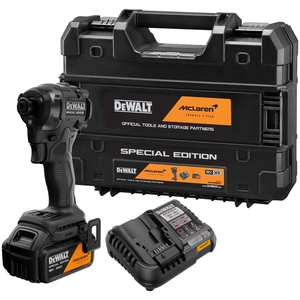 Изображение товара Аккумуляторный шуруповерт Dewalt McLaren Limited Edition DCF86MM1T, 18 В, 205 Нм, 3800 уд/мин, с АКБ 4 Ач и ЗУ, в кейсе TSTAK DCF86MM1T-QW Изображение товара Аккумуляторный шуруповерт Dewalt McLaren Limited Edition DCF86MM1T, 18 В, 205 Нм, 3800 уд/мин, с АКБ 4 Ач и ЗУ, в кейсе TSTAK DCF86MM1T-QW