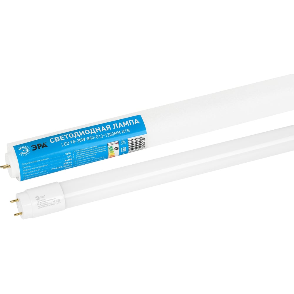 Лампа светодиодная ЭРА RED LINE LED T8-30W-840-G13-1200mm NTB 30Вт трубка стекло нейтральный белый свет G13 неповоротный Б0071250