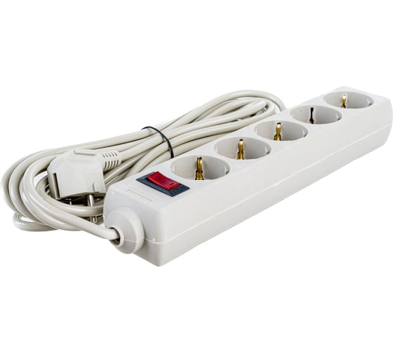 Изображение товара Сетевой фильтр ExeGate SP-5-5G 5 евро с заземление, 5м, защита от перегрева, выключатель с подсветкой, серый 221189