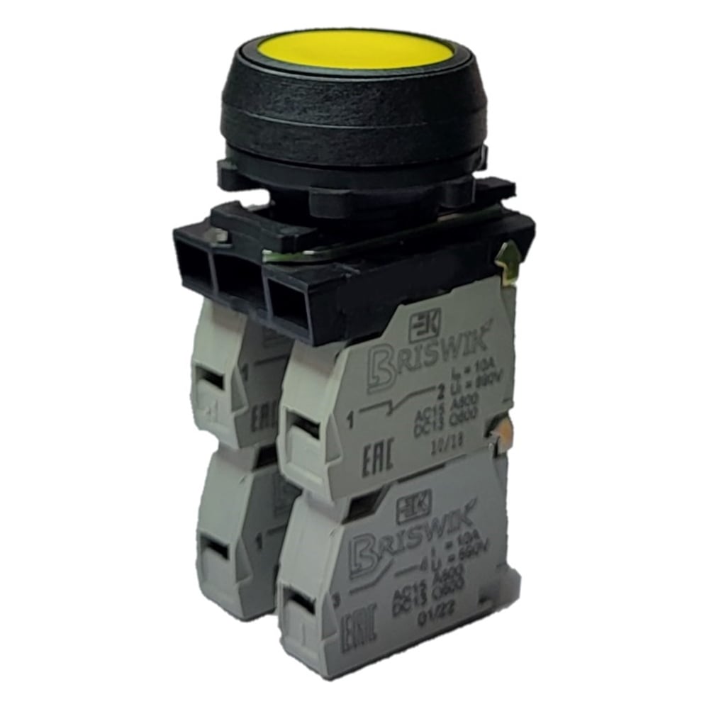 Кнопка управления Briswik желтый цилиндр 3НО без фиксации без подсветки пластик Ø30 мм IP66 aZ-DB-6Ai-0431