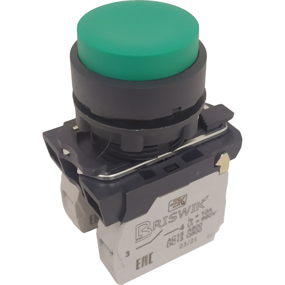 Кнопка управления Briswik зеленый выступающий цилиндр 1НО без фиксации без подсветки пластик Ø22 мм IP65 aB-DC-5Ai-0311