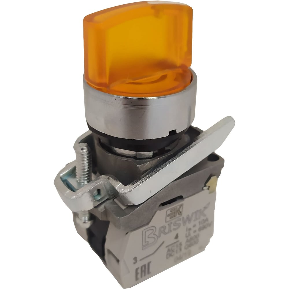 Переключатель с ключом Briswik 2 положения желтый 2НО без фиксации с подсветкой 220 В металл Ø22 мм IP40 aD-SB-0Ai-7422