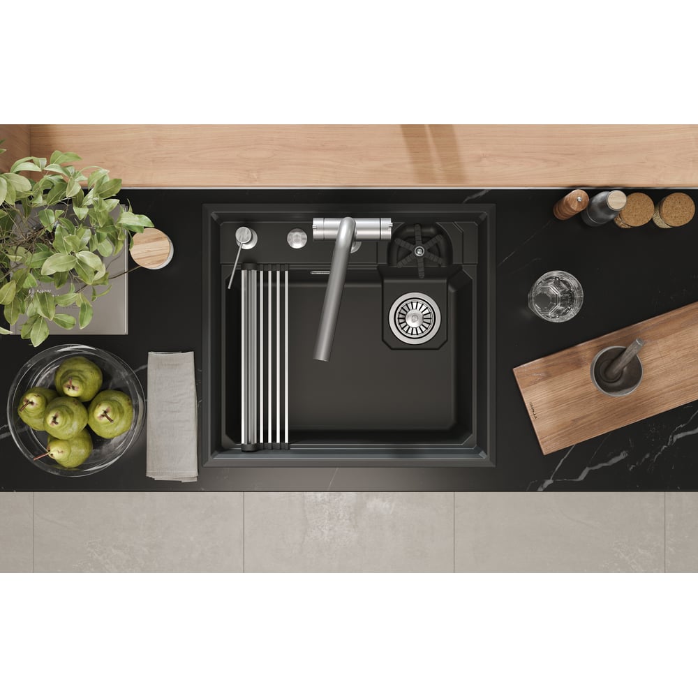 Кухонная мойка GRANULA кварц, Kitchen Space RINZER 5807R, ЧЕРНЫЙ