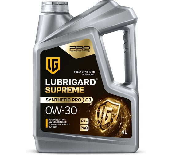 Изображение товара Моторное масло для бензиновых двигателей LUBRIGARD SUPREME SYNTHETIC PRO C3 0W-30 (4x4 л) LGPSPMSC3030SNCH16