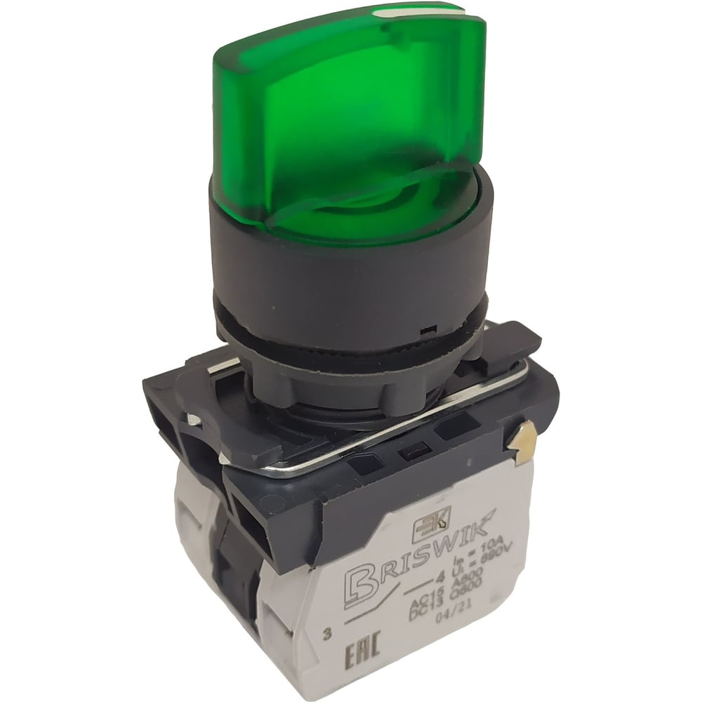 Переключатель с ключом Briswik 3 положения зеленый 3НЗ с фиксацией с подсветкой 220 В пластик Ø22 мм IP40 aB-XG-0Ai-7334