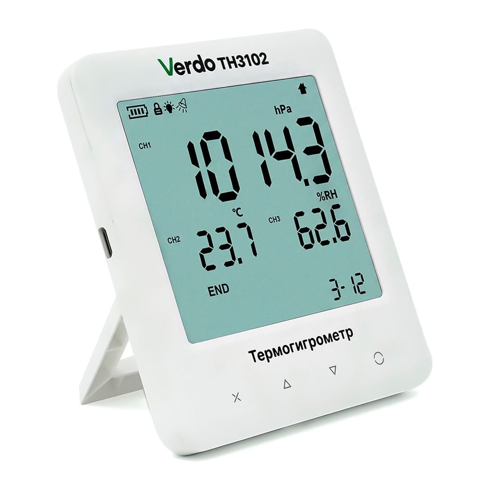 Изображение товара Термогигрометр настольный с измерением давления VERDO TH3102 -30…+65С, 10-95% TH221020