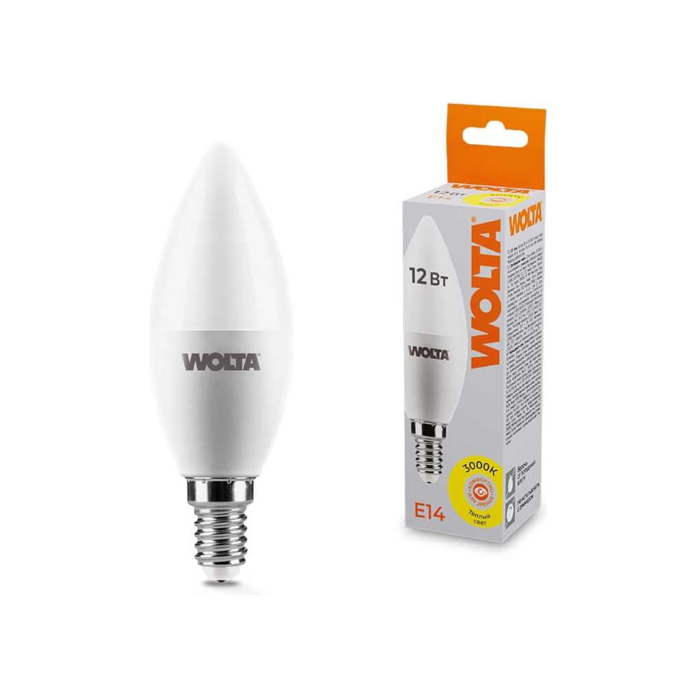 Изображение товара Светодиодная лампа WOLTA 25YC12E14 12Вт 3000K E14 (10 шт) 25YC12E14-10 Изображение товара Светодиодная лампа WOLTA 25YC12E14 12Вт 3000K E14 (10 шт) 25YC12E14-10