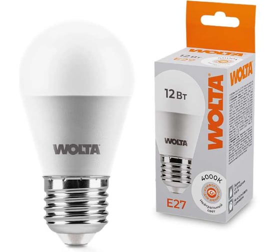Изображение товара Светодиодная лампа WOLTA 25S45GL12E27 12Вт 4000K E27 (10 шт) 25S45GL12E27-10