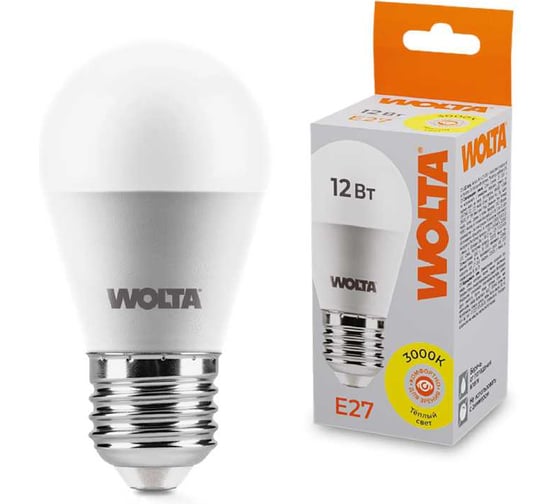Изображение товара Светодиодная лампа WOLTA 25Y45GL12E27 12Вт 3000K E27 (10 шт) 25Y45GL12E27-10