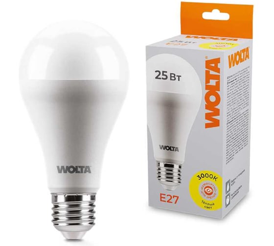 Изображение товара Светодиодная лампа WOLTA 25Y67BL25E27 25Вт 3000К E27 (10 шт) 25Y67BL25E27-10
