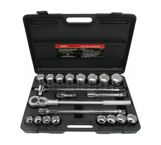 Изображение товара Набор 6-гранных головок и аксессуаров AmPro 3/4, 21 предмет T45751