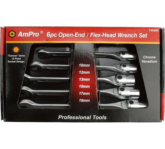Изображение товара Набор ключей AmPro комбинированных рожково-шарнирных, 6 предметов 10-19мм, T40990