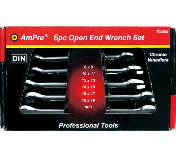 Изображение товара Набор ключей AmPro рожковых, 6 предметов 8-19мм T40590