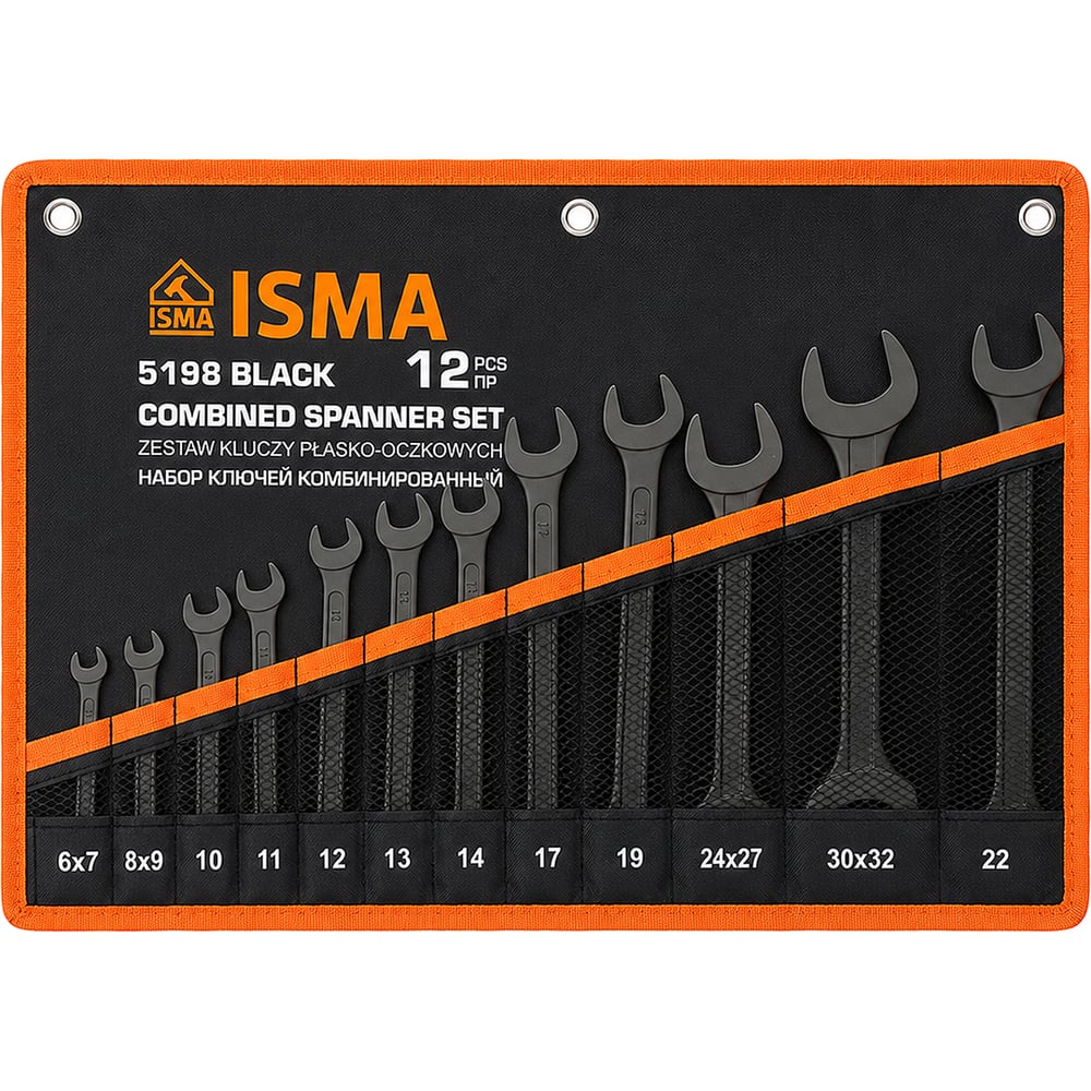 Набор ключей комбинированный 12пр. ISMA ISMA-5198 BLACK(68300)