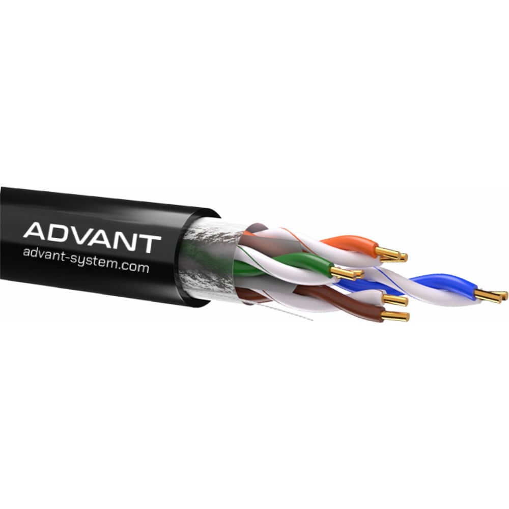 Кабель Ethernet Витая пара кат.5е, U/UTP неэкранированный Advant проводник: одножильный 4х2х0.51 мм, оболочка PE для внешней прокладки, ADVANT ADV5e-U24PEBK (305m)