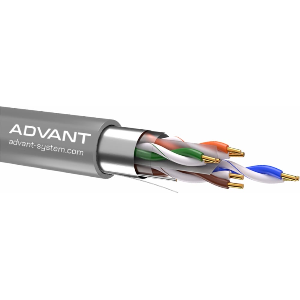 Кабель Ethernet Витая пара кат.6, F/UTP экранированный Advant проводник: одножильный 4х2х0.57 мм, оболочка FRNC-C/LSZH, ADVANT ADV6-F23LG (305m)