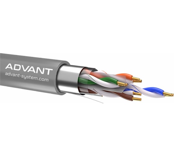 Изображение товара Кабель Ethernet Витая пара кат.5е, F/UTP экранированный Advant проводник: одножильный 4х2х0.51 мм, оболочка FRNC-С/LSZH, ADVANT ADV5e-F24LG (305m)
