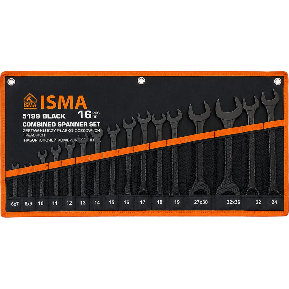 Набор ключей комбинированный ISMA 16пр. ISMA-5199 BLACK(68309)