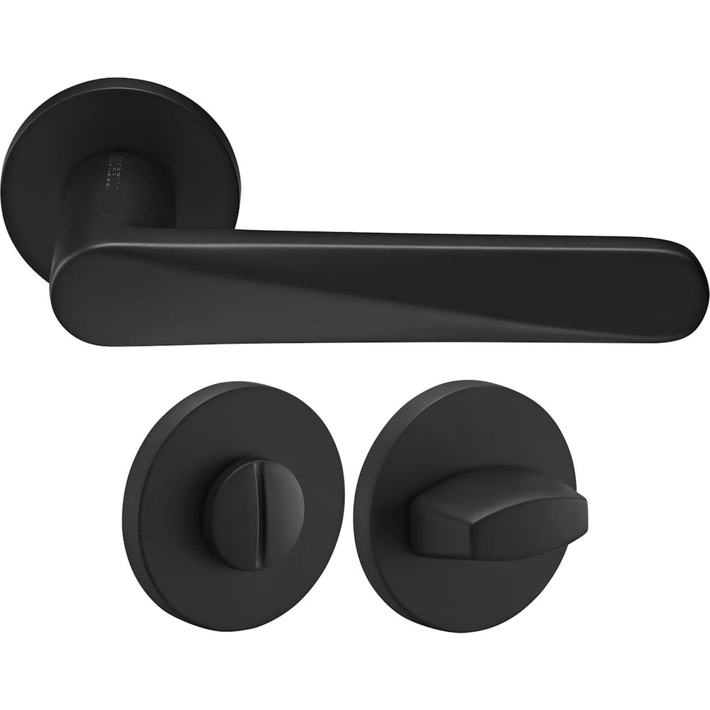 Комплект дверных ручек MORELLI MH-58-R6 BL + Завертка сантехническая MH-WC-R6 BL, цвет черный 9016088
