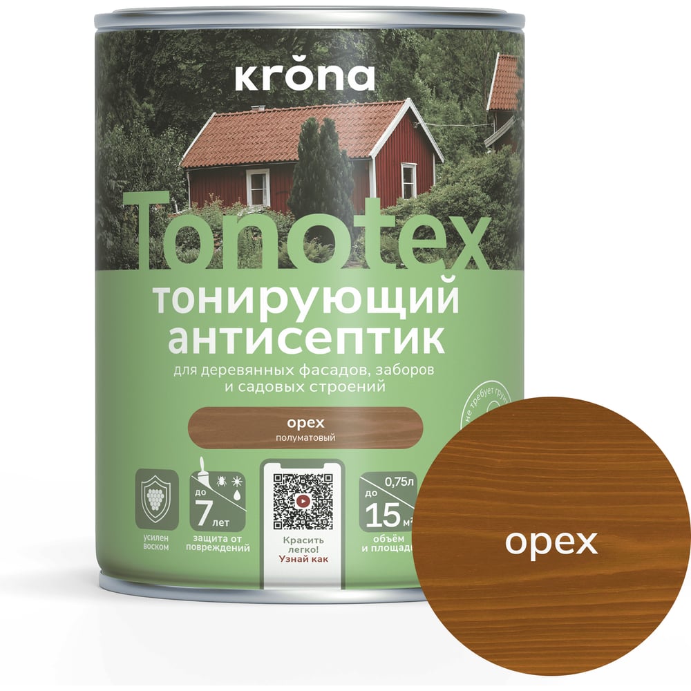 Пропитка для дерева KRONA Тонотекс для наружных и внутренних работ, орех 0,75 л 66339461