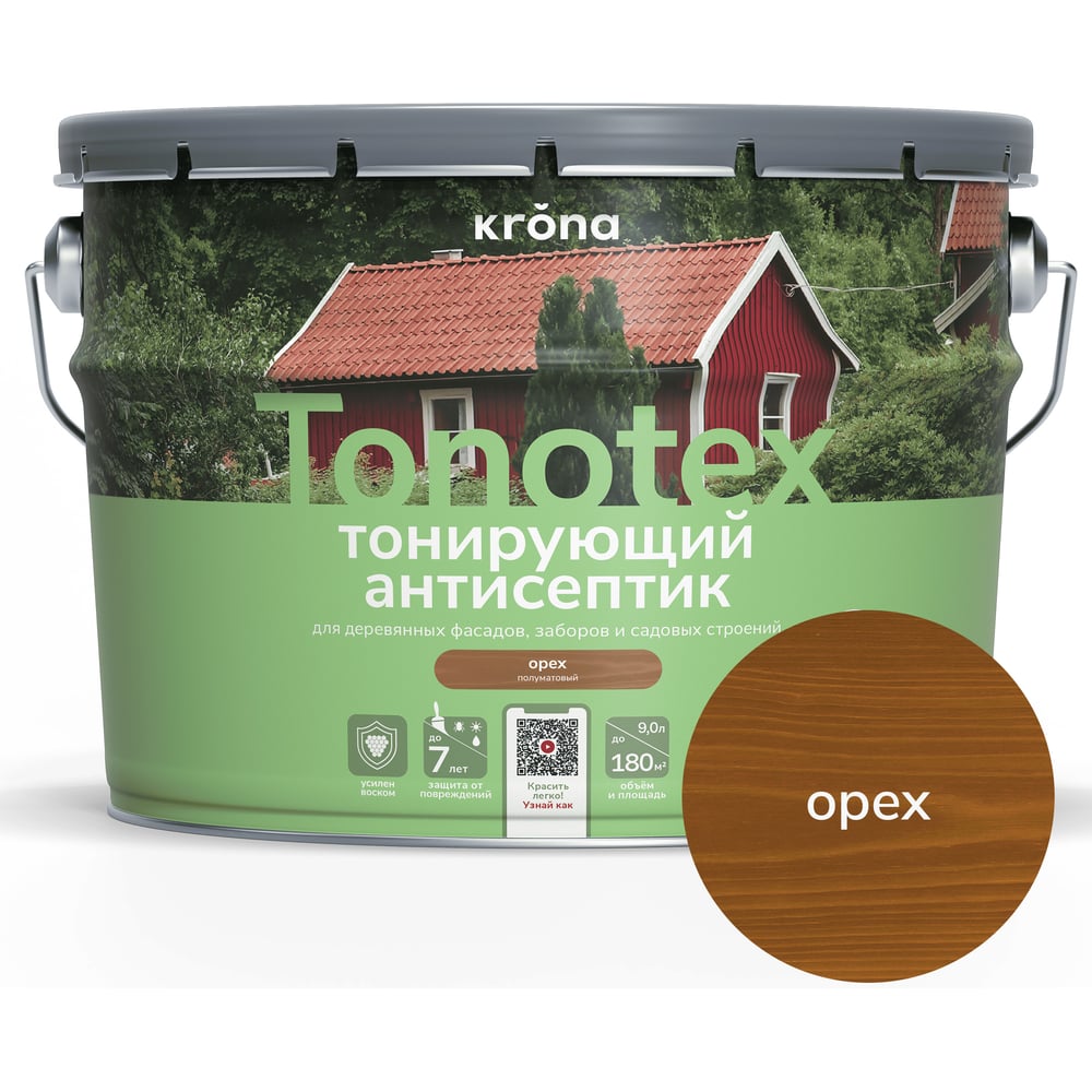 Пропитка для дерева KRONA Тонотекс для наружных и внутренних работ, орех 9 л 66339454
