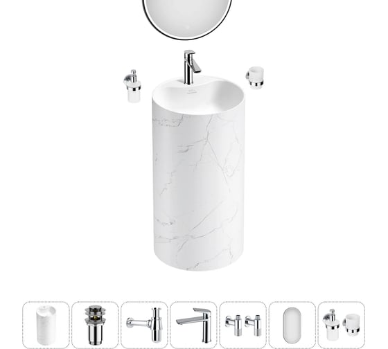 Изображение товара Акционный набор 7 в 1 Wellsee Chalice Perfection напольная раковина 45x45x85 см  20220099R