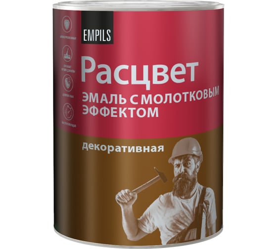 Изображение товара Эмаль с молотковым эффектом Расцвет алкидно-стирольная, коричневая, 0.8 кг 77633