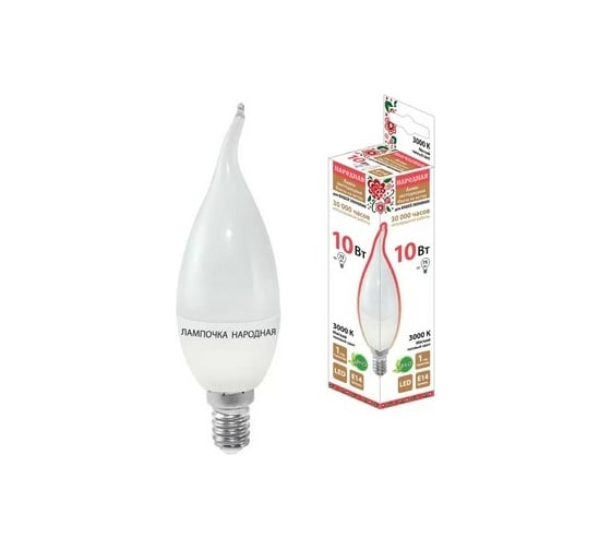 Изображение товара Светодиодная лампа TDM ELECTRIC WFC37-10 Вт-230 В -3000 К–E14 свеча на ветру Народная SQ0340-1598