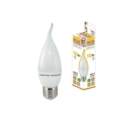 Изображение товара Светодиодная лампа TDM ELECTRIC WFС37-10 Вт-230 В -4000 К–E27 свеча на ветру Народная SQ0340-1601
