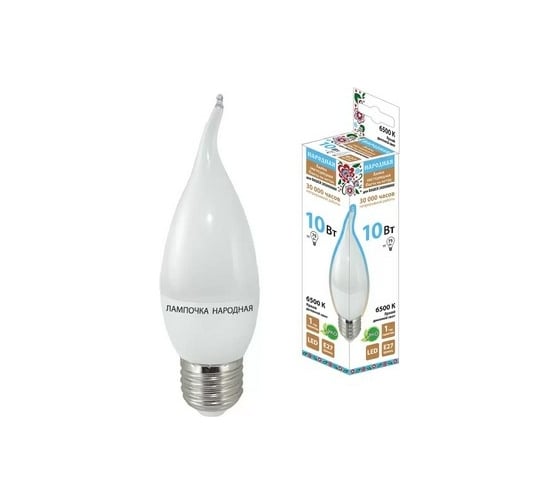 Изображение товара Светодиодная лампа TDM ELECTRIC WFС37-10 Вт-230 В -6500 К–E27 свеча на ветру Народная SQ0340-1603