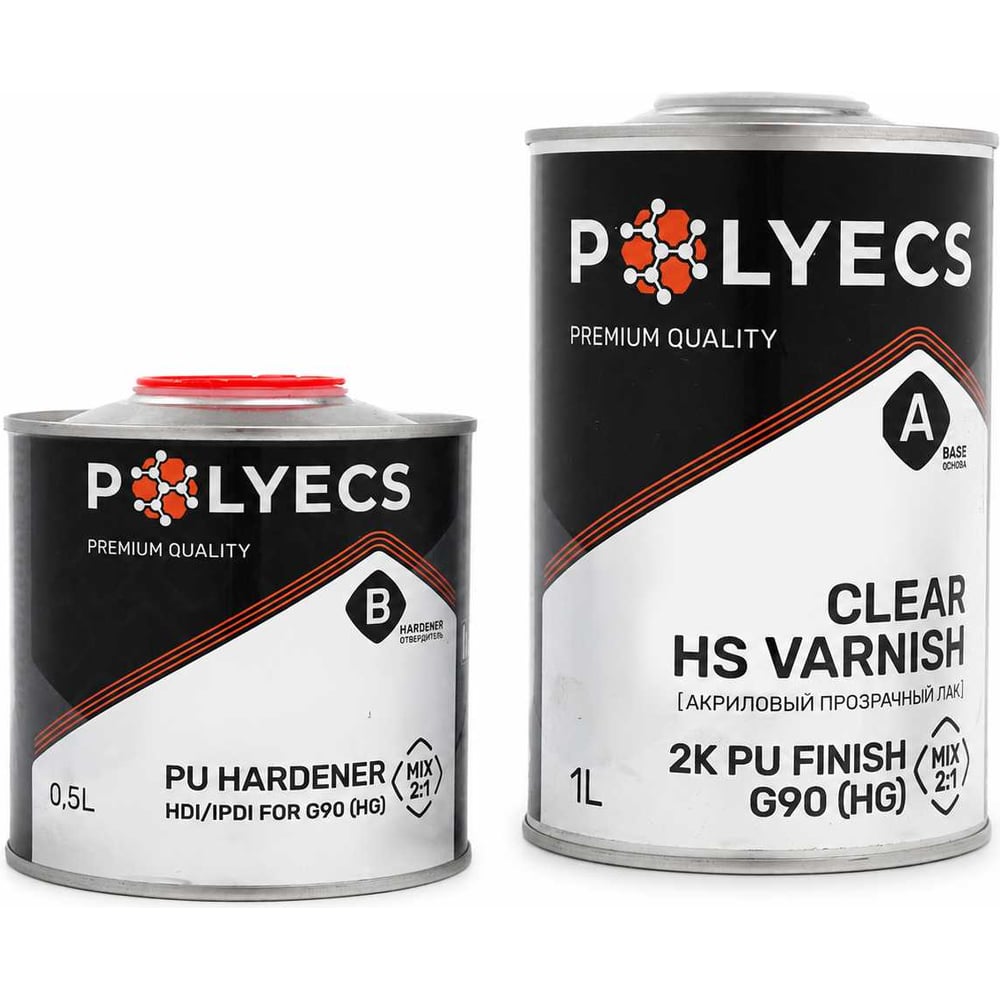 Эмаль двухкомпонентная высокоглянцевая Polyecs на основе гидроксиакрилатных смол и алифатического полиизоционатного отвердителя PU G90 HG