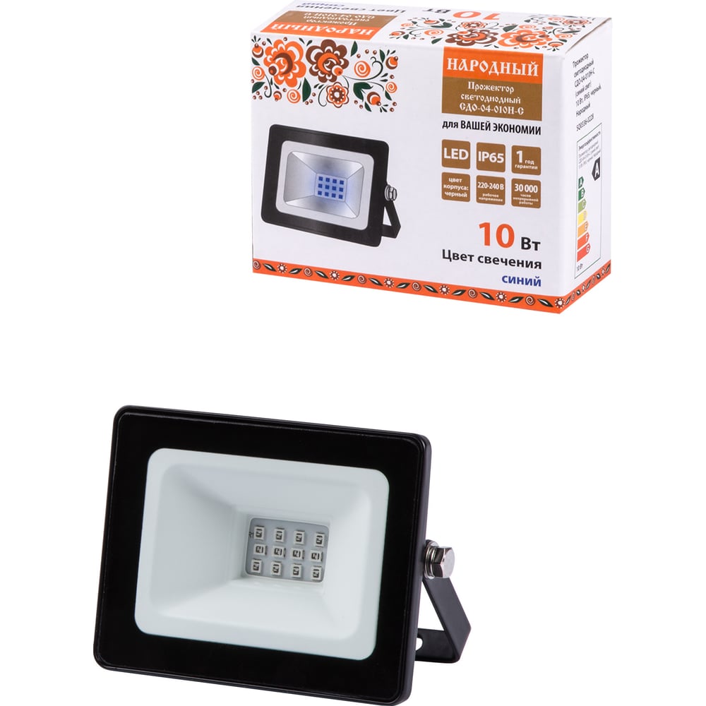 Изображение товара Светодиодный прожектор TDM ELECTRIC СДО-04-010Н-С синий свет 10 Вт, IP65, черный, Народный SQ0336-0228