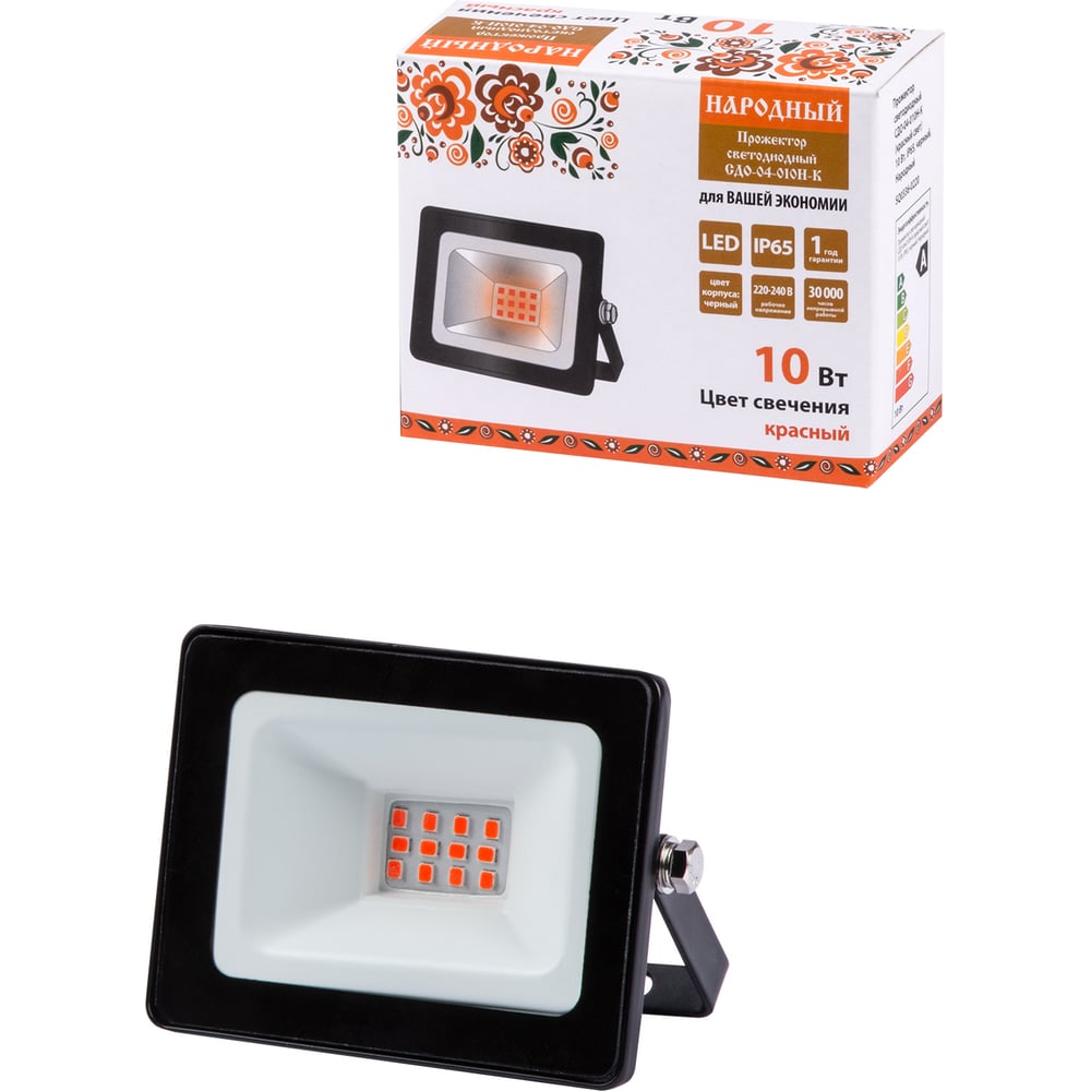 Изображение товара Светодиодный прожектор TDM ELECTRIC СДО-04-010Н-К красный свет 10 Вт, IP65, черный, Народный SQ0336-0220