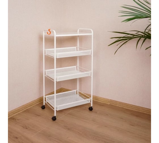 Изображение товара Этажерка  Стеллаж для хранения ЗМИ Ладья 34 КС  4 секции  с колёсами  цвет белый Э 357 Б Э 357  Б