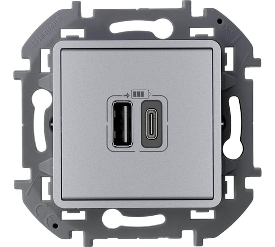 Изображение товара Зарядное устройство с двумя USB-разьемами A-C Legrand 240В/5В 3000мА - INSPIRIA - алюминий 673762