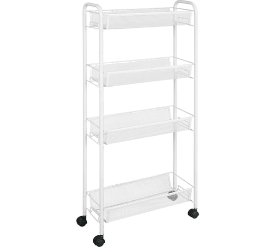 Изображение товара Этажерка  Стеллаж для хранения ЗМИ Ладья 14К  4 полки  с колёсами  цвет белый Э 372 Б