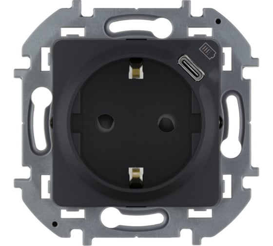 Изображение товара Розетка Legrand с заземлением с USB тип C Legrand Inspiria со шторками 16А 250В 1500мА 5В безвинтовые зажимы антрацит 673773