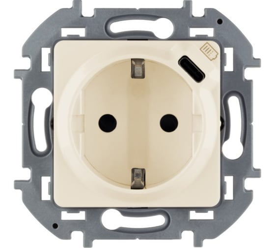 Изображение товара Розетка Legrand с заземлением с USB тип C Legrand Inspiria со шторками 16А 250В 1500мА 5В безвинтовые зажимы слоновая кость 673771