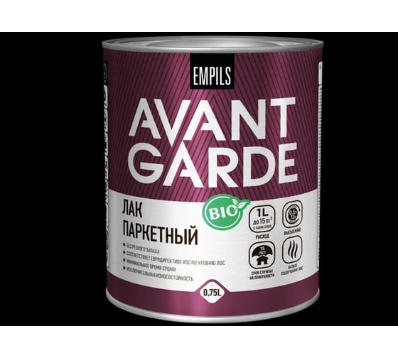 Изображение товара Паркетный лак Avantgarde высокой твердости, полуматовый, бесцветный, 0.75 л, 0.8 кг 75862