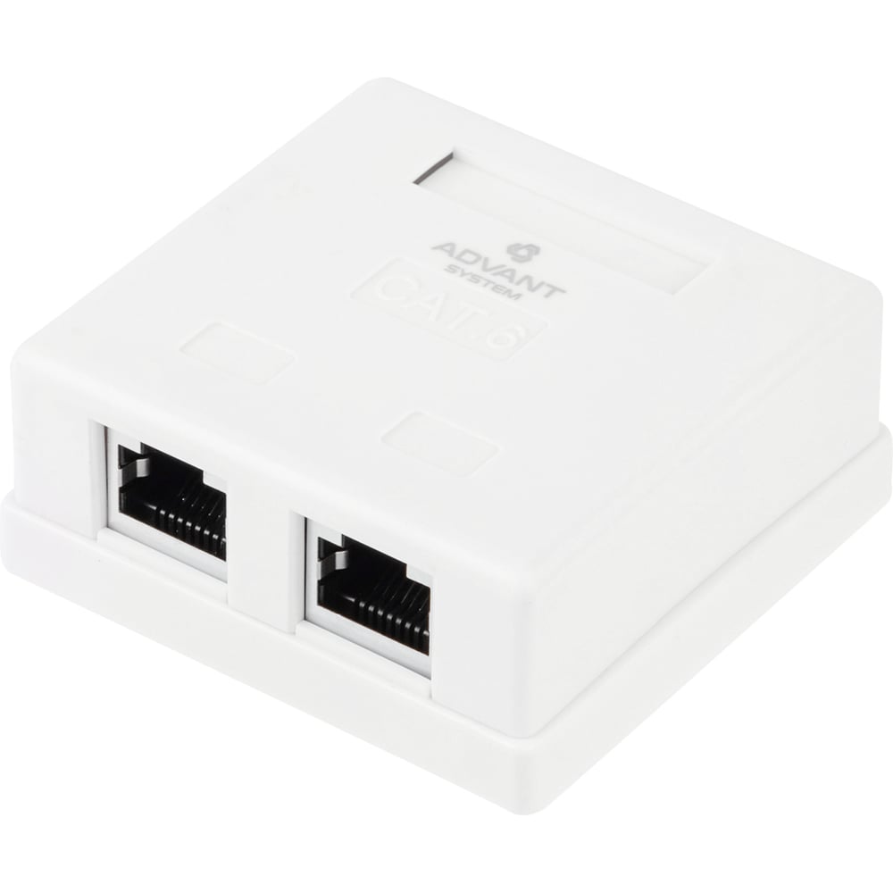 Настенная розетка Ethernet Advant кат. 6, экранированная, количество портов: 2 порта RJ-45 (8р8с). ADVANT ADV6-FWS2RJ45
